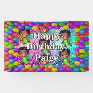 妖精パーソナライズされたキャラクター誕生日バナー 横断幕