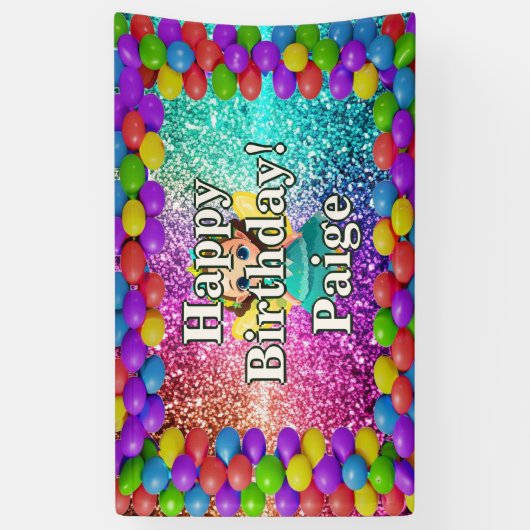 妖精パーソナライズされたキャラクター誕生日バナー 横断幕 (縦)