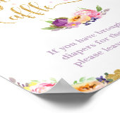 妖精パープルピンクフローラベビーおむつラッフルサイン ポスター (角)