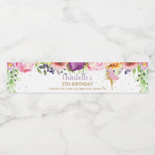 妖精パープルピンクフローラベビーシャワー誕生日ウェイト ペットボトルラベル (シングルラベル)