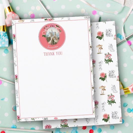 妖精ピンクのフローラキノコ妖精の城モノグラム サンキューカード