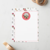 妖精ピンクのフローラキノコ妖精の城モノグラム ノートカード (正面/裏面インサイチュ)