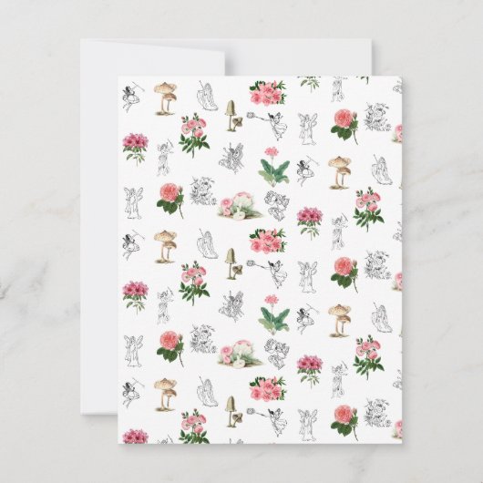 妖精ピンクのフローラキノコ妖精の城モノグラム ノートカード (裏面)