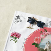 妖精ピンクのフローラキノコ妖精の城モノグラム ビーチタオル (インサイチュ)