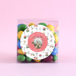 妖精ピンクのフローラキノコ妖精の城誕生日 ラウンドシール