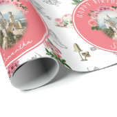 妖精ピンクのフローラキノコ妖精の城誕生日 ラッピングペーパー (ロールコーナー)