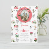 妖精ピンクのフローラキノコ妖精の城誕生日 招待状 (スタンド正面)