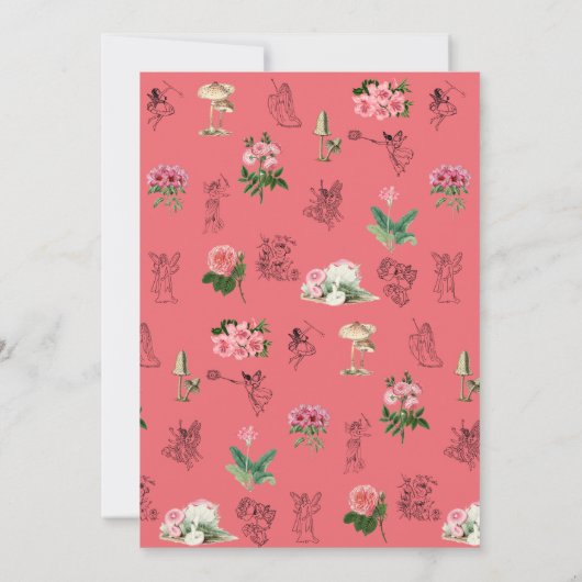 妖精ピンクのフローラキノコ妖精の城誕生日 招待状 (裏面)