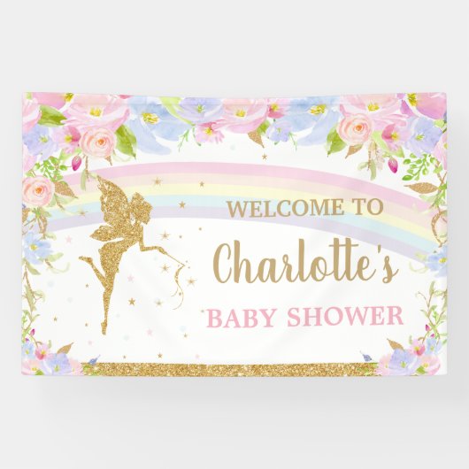 妖精ピンクの青いフローラ赤ちゃんシャワー背景 横断幕 (横)