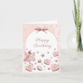 妖精ピンクストロベリーガール誕生日グリーティングカード 招待状 (正面)