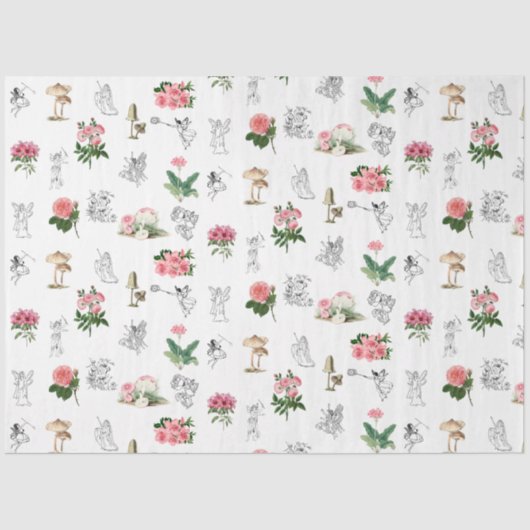 妖精ピンクフローラ&キノコ妖精パターン 薄葉紙 (正面)