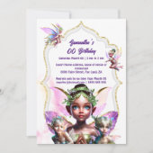 妖精ファンタジーお洒落ピクシー王女ピンクの女の子 招待状 (正面)