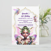 妖精ファンタジーお洒落ピクシー王女ピンクの女の子 招待状 (スタンド正面)