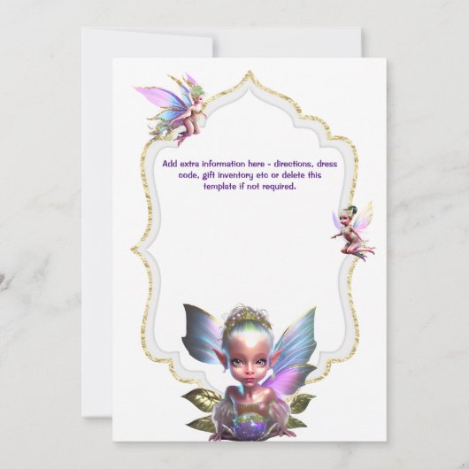妖精ファンタジーお洒落ピクシー王女ピンクの女の子 招待状 (裏面)