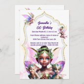 妖精ファンタジーお洒落ピクシー王女ピンクの女の子 招待状 (正面/裏面)