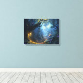 妖精ファンタジーフォレストナイトシーン キャンバスプリント (インサイチュ (ウッドフロア))