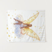 妖精ファンタジーブロンド女の子の雲の魔法の座って タペストリー (正面(横))