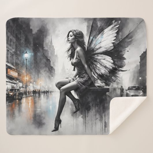 妖精ファンタジー雨の夜の通り夢の世界 シェルパブランケット (正面(横))