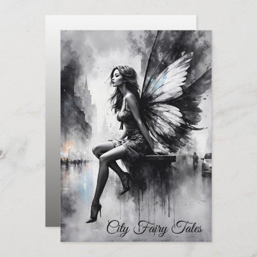 妖精ファンタジー雨の夜の通り夢の世界 招待状 (正面/裏面)