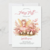 妖精ファーストピンク金ゴールド魔法の女の子1st誕生日 招待状 (正面)