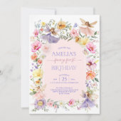 妖精ファースト誕生日かわいいフローラガーデン妖精1s 招待状 (正面)