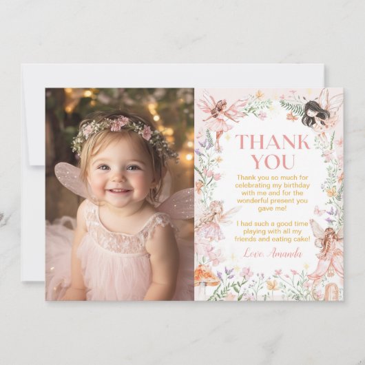 妖精フローラガーデン誕生日写真サンキューカード サンキューカード (正面)