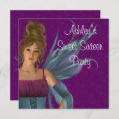 妖精プリンセスパープルティール(緑がかった色)スウィート16パーティー 招待状 (正面/裏面)