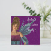 妖精プリンセスパープルティール(緑がかった色)スウィート16パーティー 招待状 (スタンド正面)