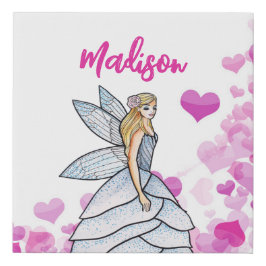 妖精プリンセスピンクハートファッションイラストレーション フェイクキャンバスプリント