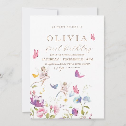 妖精プリンセスフラワーガーデンガールズバースデーパーティー 招待状 (正面)