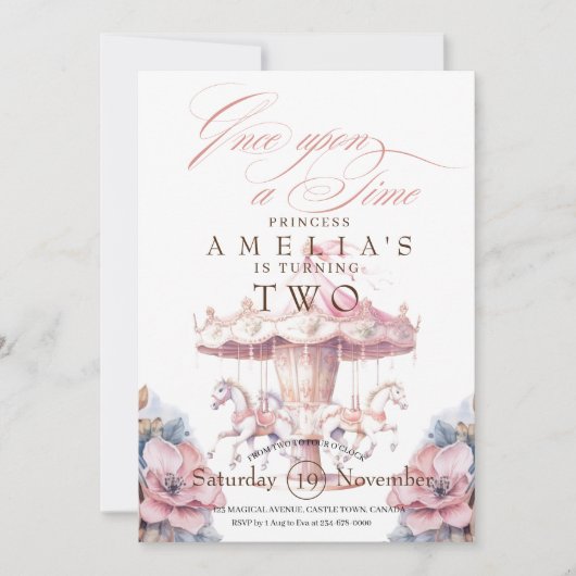妖精プリンセスフラワーピンク誕生日パーティー 招待状 (正面)
