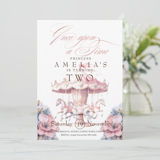 妖精プリンセスフラワーピンク誕生日パーティー 招待状 (スタンド正面)