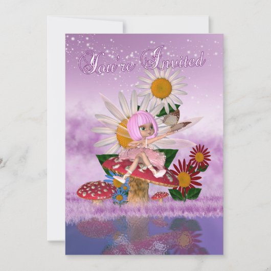 妖精プリンセス誕生日パーティー - 妖精パーティーの招待状 招待状 (正面)