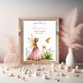 妖精プリンセス魅惑ピンクベビーガールシャワー ポスター