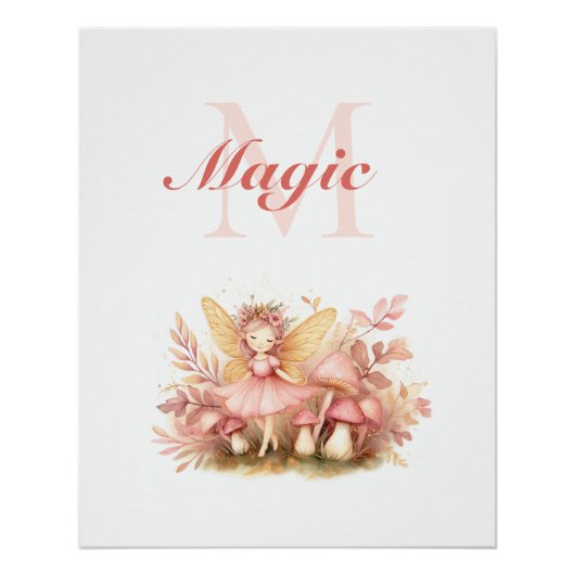 妖精プリンセス魔法ピンクモノグラム感動的 ポスター (正面)