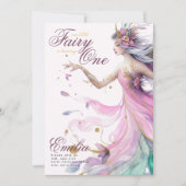 妖精プリンセス1st誕生日またはEDIT AGEティール(緑がかった色)金ゴールド 招待状 (正面)