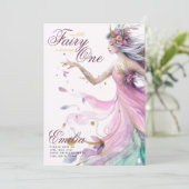 妖精プリンセス1st誕生日またはEDIT AGEティール(緑がかった色)金ゴールド 招待状 (スタンド正面)