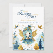 妖精プリンセス1st誕生日またはEDIT AGEティール(緑がかった色)金ゴールド 招待状 (正面)