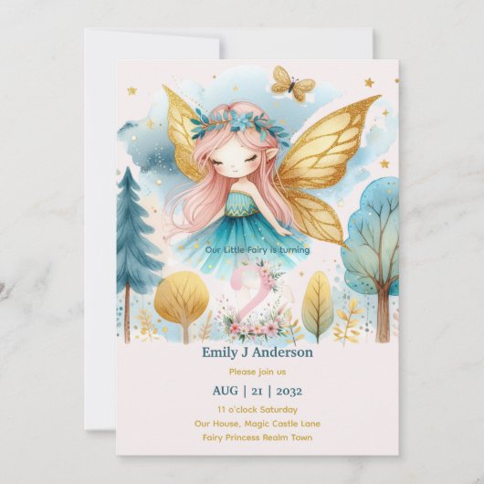 妖精プリンセス2nd誕生日TWOピンクフェアヤコア 招待状 (正面)