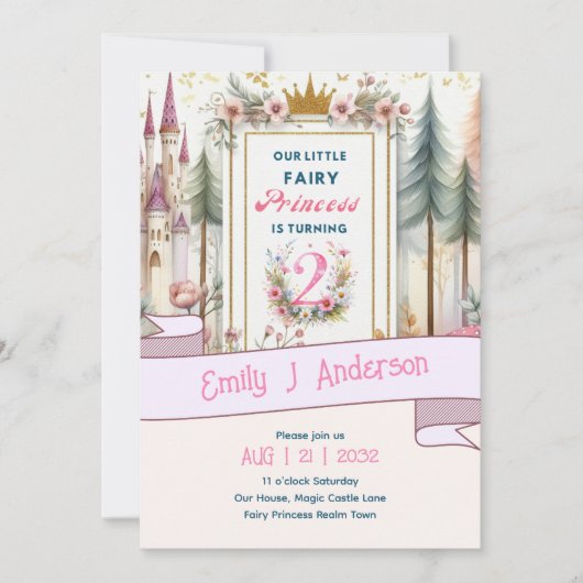 妖精プリンセス2nd誕生日TWOピンクフェアヤコア 招待状 (正面)