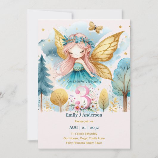 妖精プリンセス3rd誕生日スリーピンクフェアヤコア 招待状 (正面)