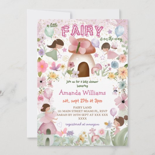 妖精ベビーガールシャワーピンクフローラ 招待状 (正面)