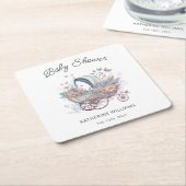 妖精ベビーベビーカー赤ちゃんシャワー スクエアペーパーコースター (アングル)