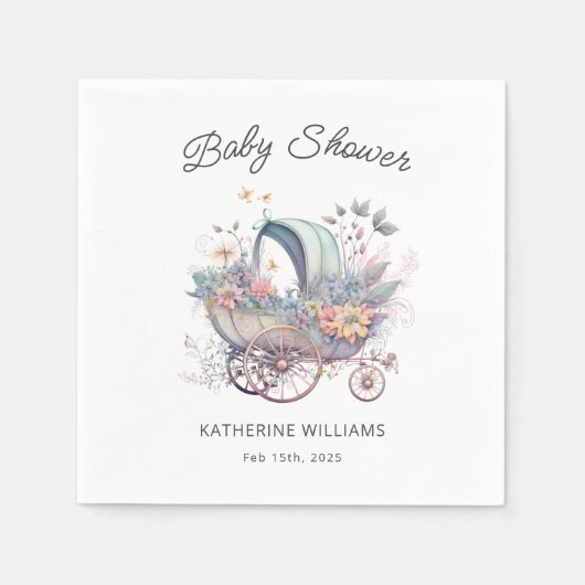 妖精ベビーベビーカー赤ちゃんシャワー スタンダードカクテルナプキン (正面)