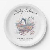妖精ベビーベビーカー赤ちゃんシャワー ペーパープレート (正面)