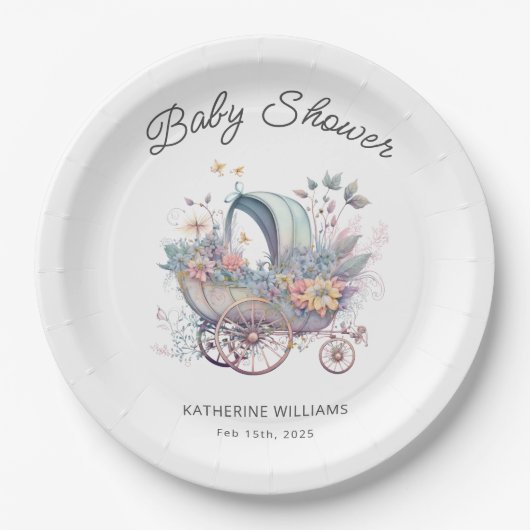 妖精ベビーベビーカー赤ちゃんシャワー ペーパープレート (正面)