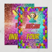 妖精マンガの誕生日招待状 子供へ 招待状 (正面/裏面)