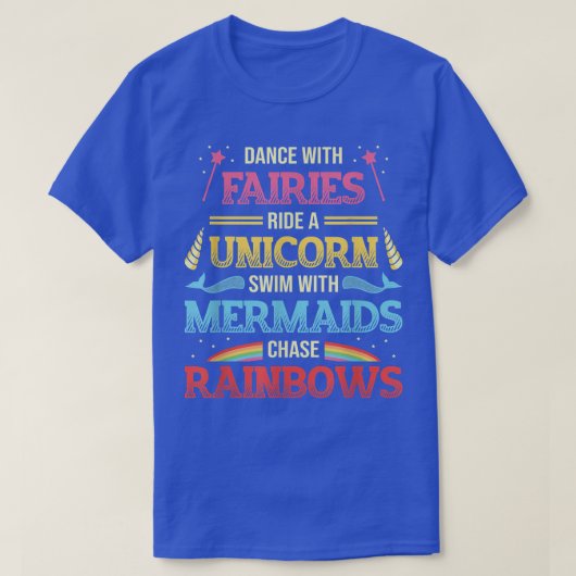 妖精ユニコーン人魚Rainbows愛おとぎ話 Tシャツ (デザイン正面)
