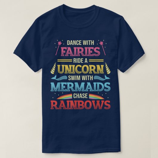 妖精ユニコーン人魚Rainbows愛おとぎ話 Tシャツ (デザイン正面)