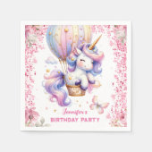 妖精ユニコーン誕生日ガールピンクかわいい紙 スタンダードカクテルナプキン (正面)